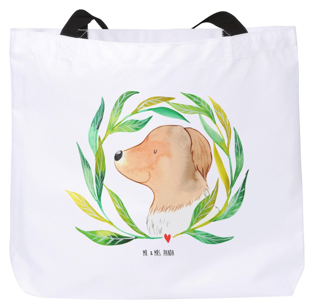 Mr. & Mrs. Panda Tote Bag Hund Blumen - Weiß - Geschenk, Hundeliebe, Ranke, Strandtasche, Laptoptasche, Reisetasche, Hunde, Tasche, Schultasche, H...