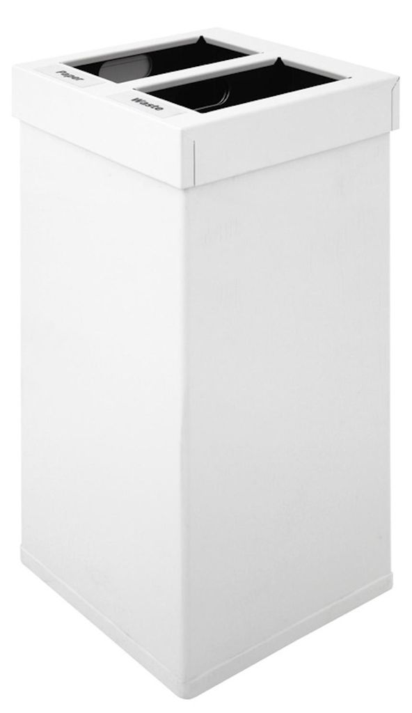 Eckiger Aluminium Abfallbehälter Haiti Mix mit 2 Inneneimer | 2x 25 Liter, HxBxT 60x30x30cm | Weiß