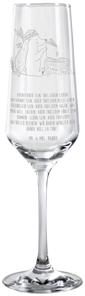 Mr. & Mrs. Panda Glas Igel Federschmuck - Transparent - Geschenk, Nachbildungglas, Sektflöte, Waldtiere, Indianer, Abenteuer, Camping, Sektglas, C...