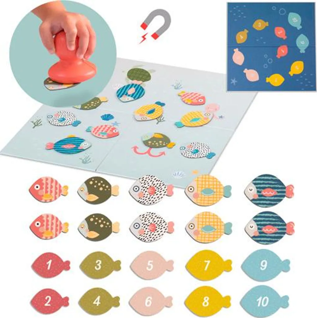 Jeu de Pêche Magnétique TAF Toys avec Canne Ergonomique et Poissons d'Eau