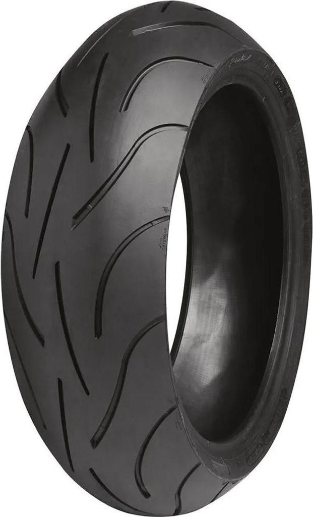 A studio shot of a motorcycle tire.