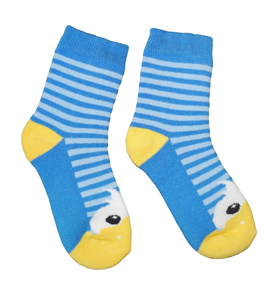 Kinder Plüsch Socken Thermo Voll Frottee aus Baumwolle Entlein Kornblau Größe 18-19
