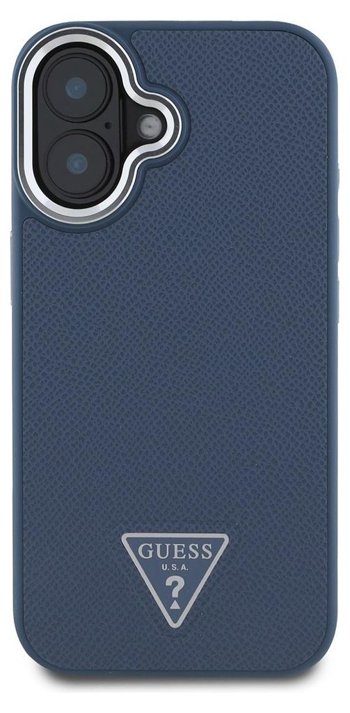 Guess PolyurethanGenarbte Dreieck Logo Hülle für iPhone 16 Blau