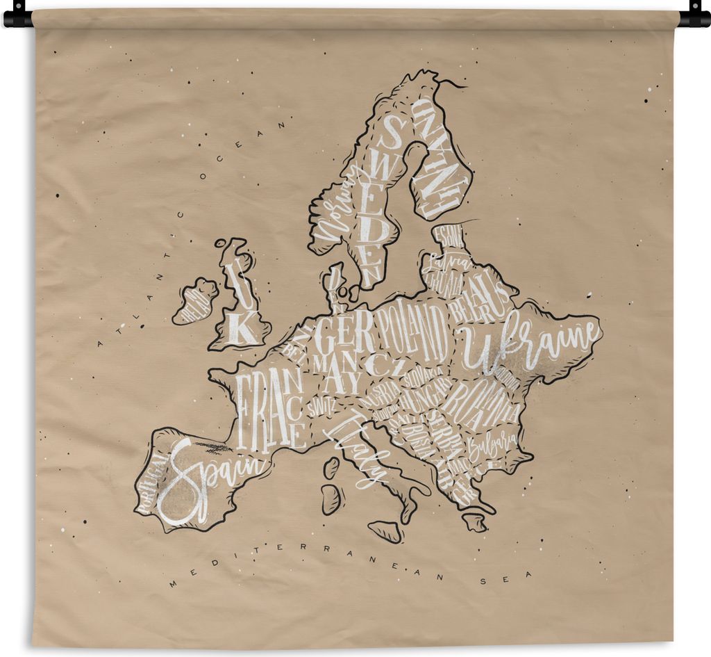 MuchoWow Wandteppich Wandbehang Europa - Karte - Braun - Briefe 60x60 cm Tapisserie Dekoration Wandtuch - Dekorationen - Wand Decke