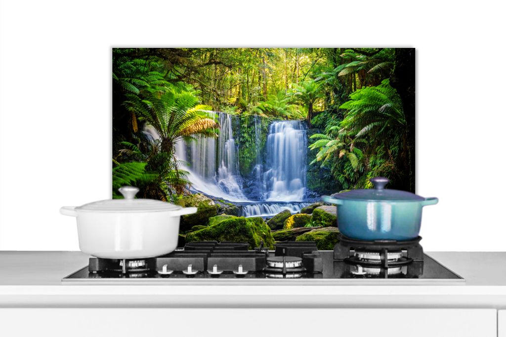 KitchenYeah Spritzschutz Küche - Küchenrückwand - Wandschutz für Herd und Spüle - Dschungel - Wasserfall - Australien - Pflanzen - Natur 70...