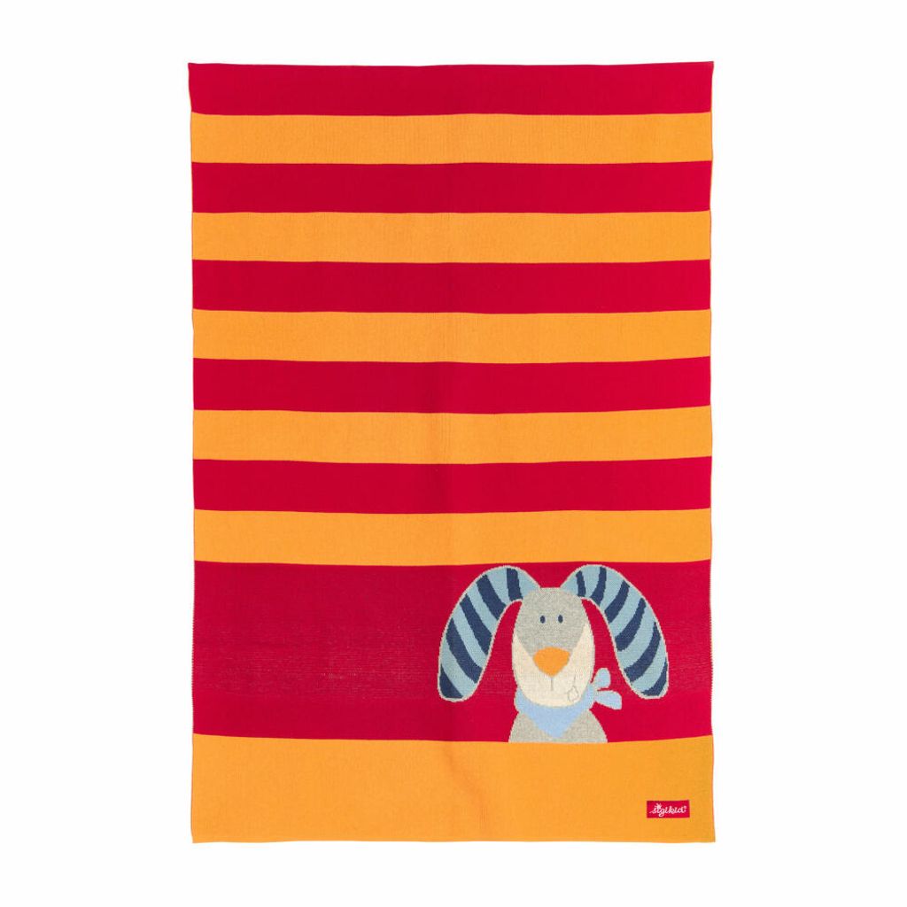 sigikid Ringel Dingel Strickdecke, Babydecke, Kuscheldecke, Schmusedecke, Baby Decke, Baumwolle, Rot / Orange, 100 x 70 cm, 39501