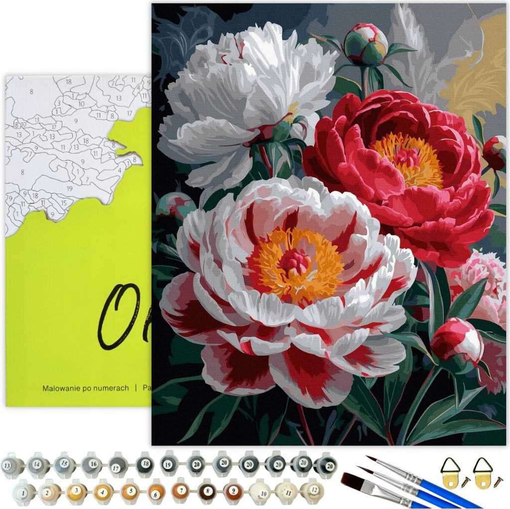 Malen nach Zahlen Erwachsene Blumen Rosen Farbenspiel 50x40 - 32 Acrylfarben, Leinwand mit Holzrahmen, 3 Pinseln und Zubehör Oh Art!