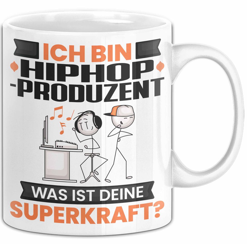 Hiphop-Produzent Tasse Geschenk für Hiphop-Produzent Geburtstag Lustiger Spruch Kaffee-Becher Was Ist Deine Superkraft (Weiß)