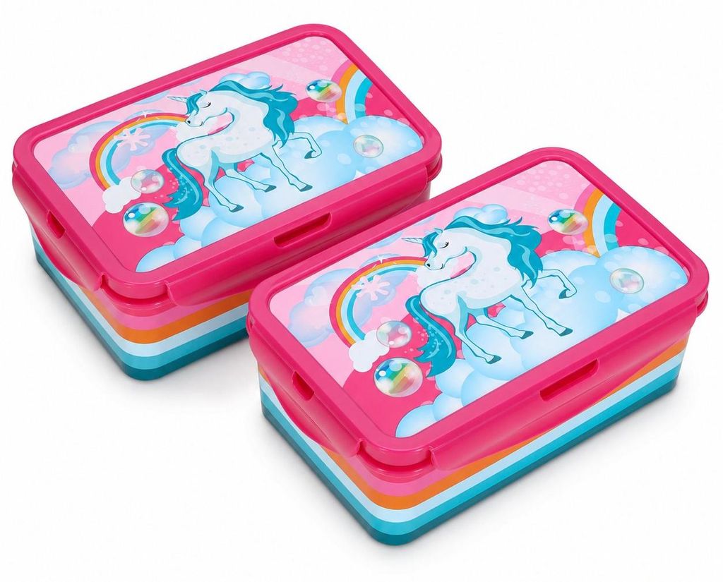 2er Set Einhorn Brotdose Lunchbox 3 Fächer BPA-frei für Kinder