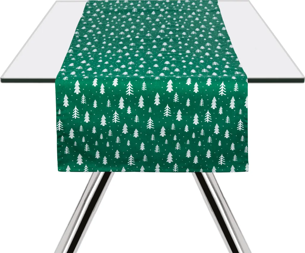 Chemin de Table en Coton Vert Green Winter Excelsa avec Serviettes Chic