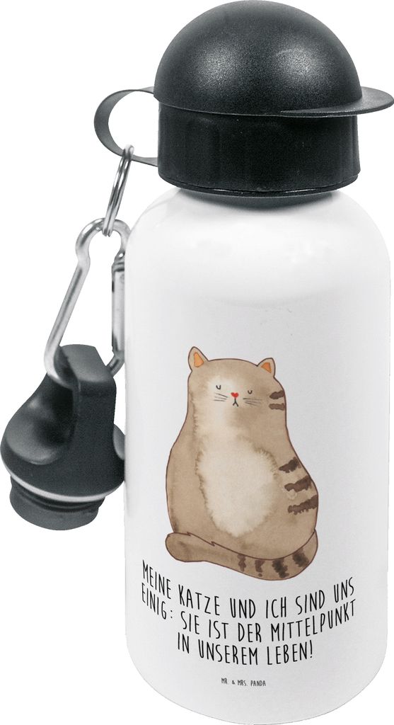 Mr. & Mrs. Panda Trinkflasche Katze Sitzen - Weiß - Geschenk, Kinder, Herz, Katzen, Cats, Haustier, Wasserflasche, für den Kindergarten, Cat, Spo...