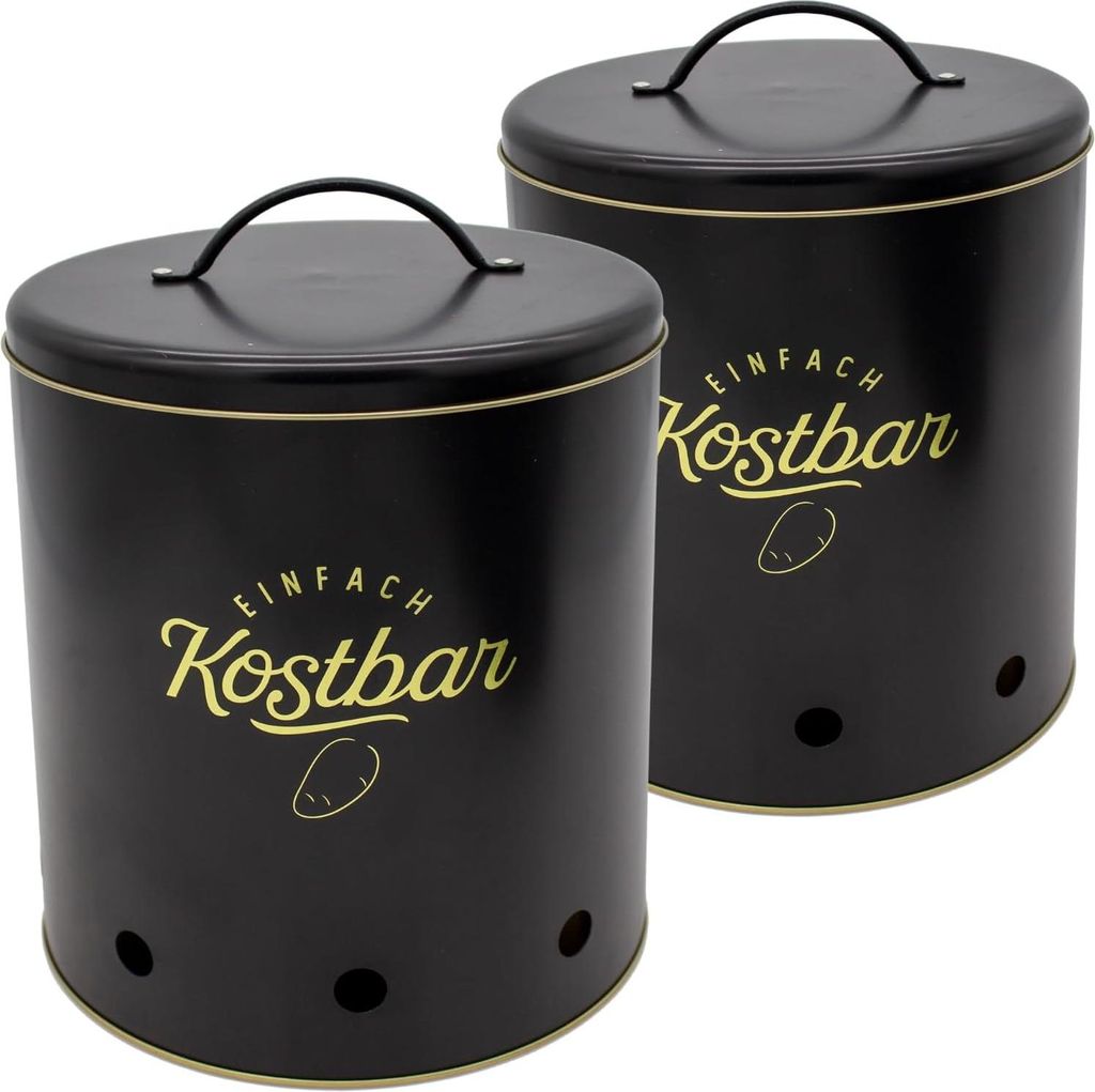 KOSTBAR Vorratsdosen 2er-Set – Metall, schwarz, mit Griff & Aufdruck, Ø 21 cm