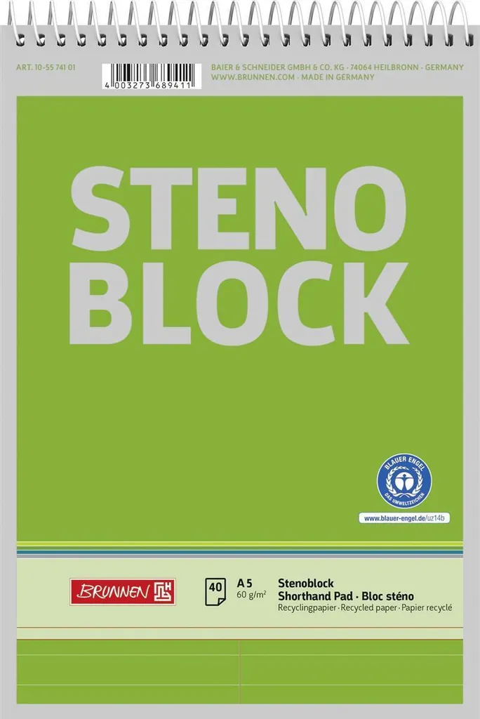 Bloc-notes Sténo Format A5 Spirale BRUNNEN 105574101 - Lot Économique