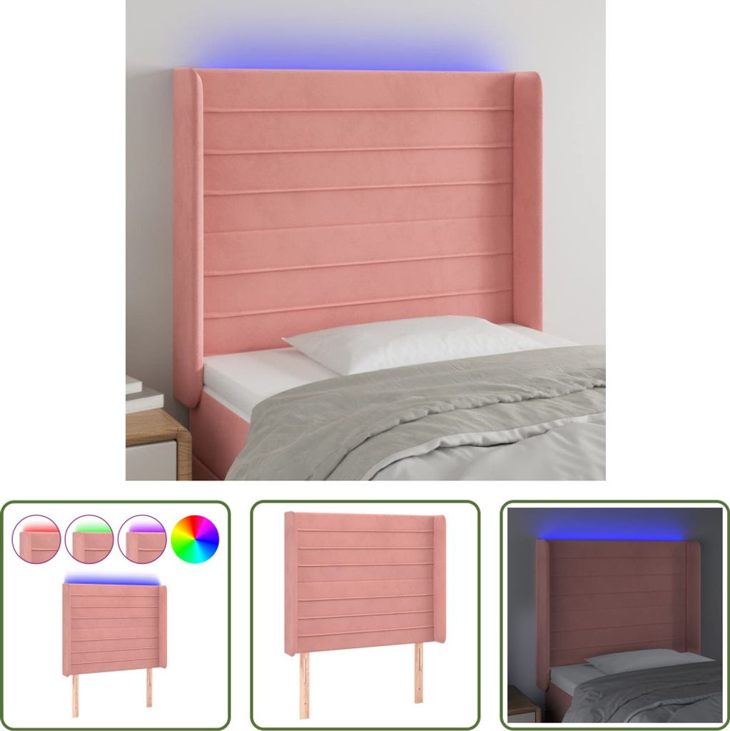 The Living Store LED Kopfteil Rosa 93x16x118/128 cm Samt