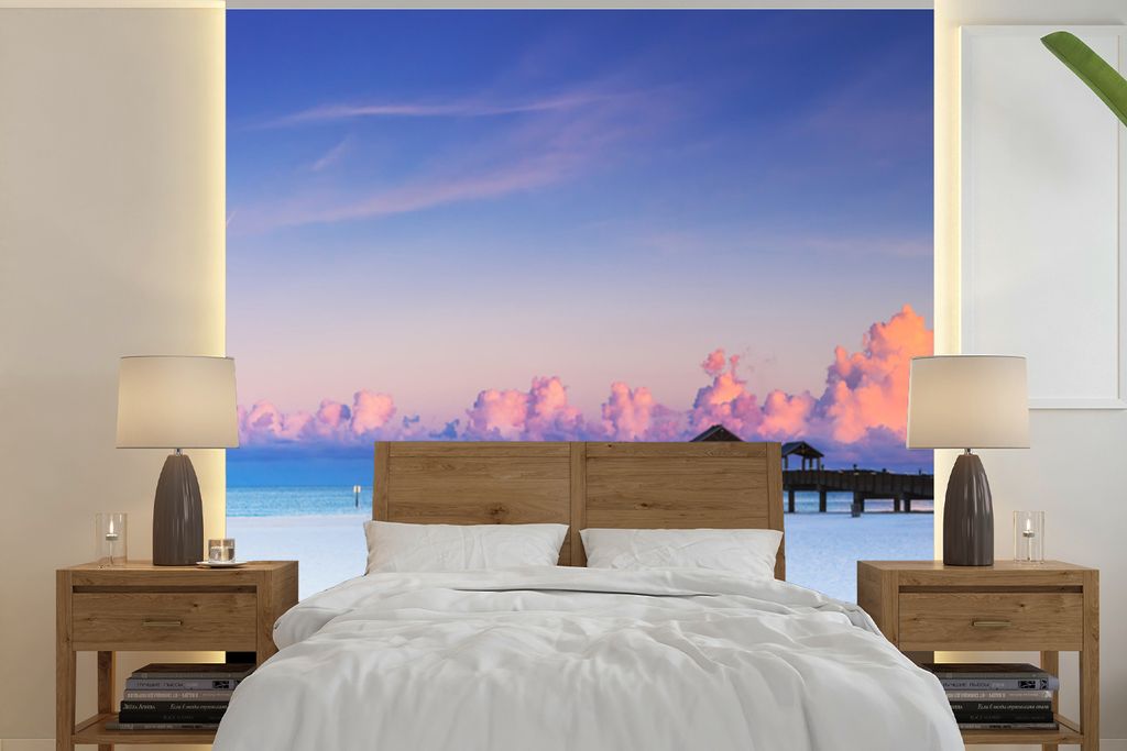 MuchoWow Fototapete für Wohnzimmer oder Schlafzimmer Wandtapete Vinyl Motivtapete Florida - Wolke - Rosa - 350x350 cm - Schlafzimmertapete