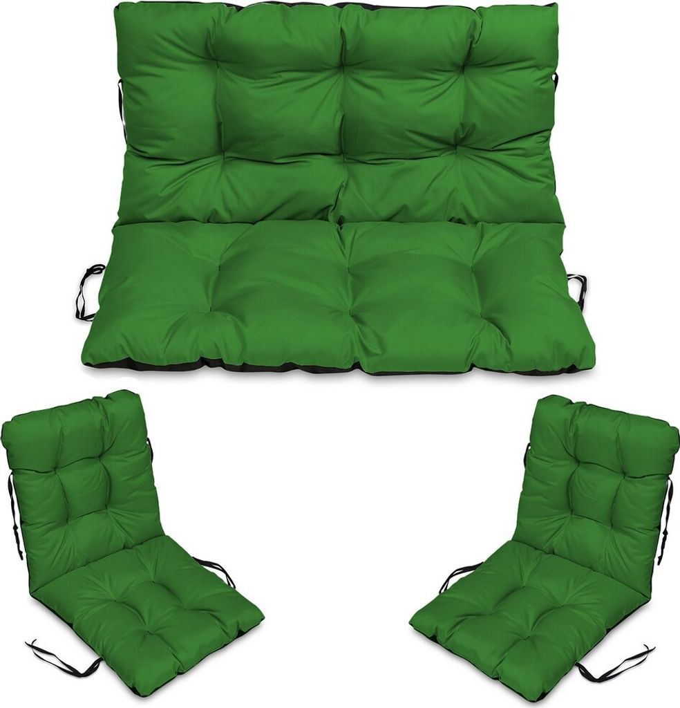 Sitzkissen Bankkissen Bankauflage - 180x50 cm und Rückenlehne 180x60 cm mit 2er 48x96 cm Stuhlkissen Set - Outdoor und Indoor - grün