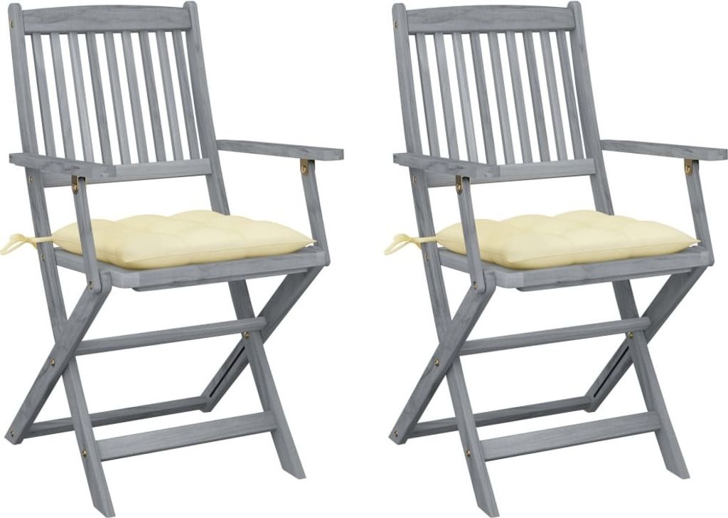 Klappbare Gartenstühle 2 Stk. mit Kissen Massivholz Akazie