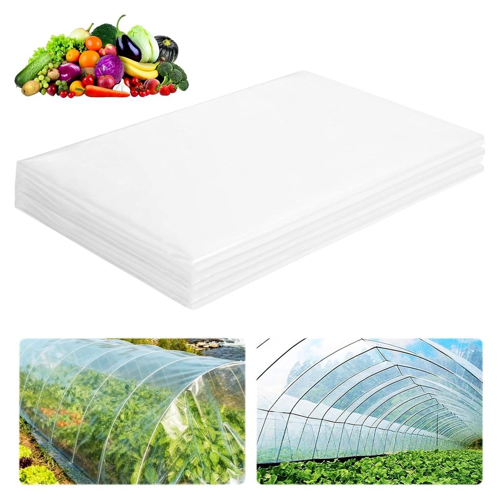 Transparente Gewächshausfolie, 2 x 6 m für winterfeste Anwendungen, extra dick und reißfest, Polyethylen Gartenfolie für Folientunnel und Garte...