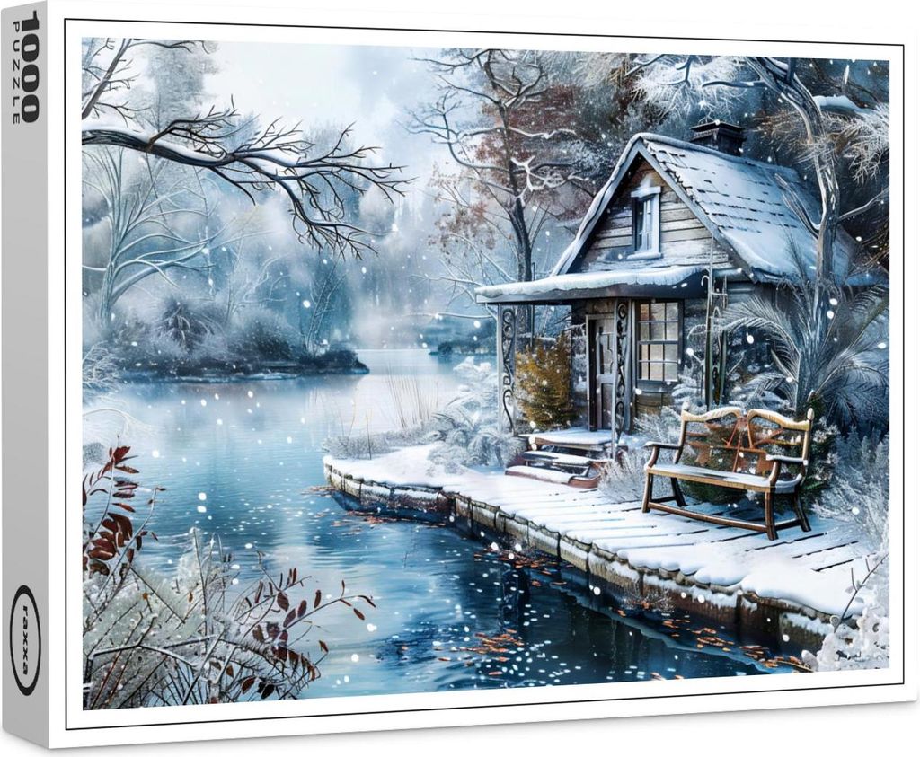 raxxa Premium-Puzzle "Old Mill by Frosty River in Winter Illustration", 1000 Teile