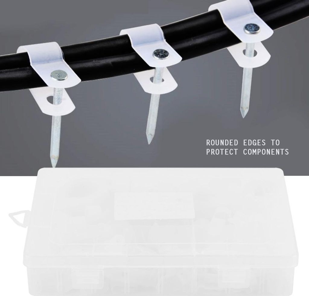200 Stück Nylon-Kunststoff-P-Befestigungsclips, sortierte Box für Kabelkanal-Sets (Weiß)