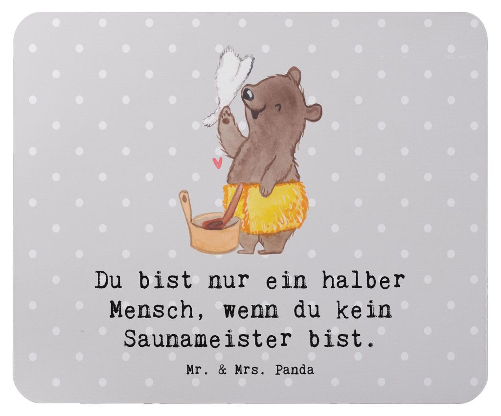 Mr. & Mrs. Panda Mousepad Saunameister Herz - Grau Pastell - Geschenk, pc mausunterlage, Mauspad, mausteppich, Mouse Pad