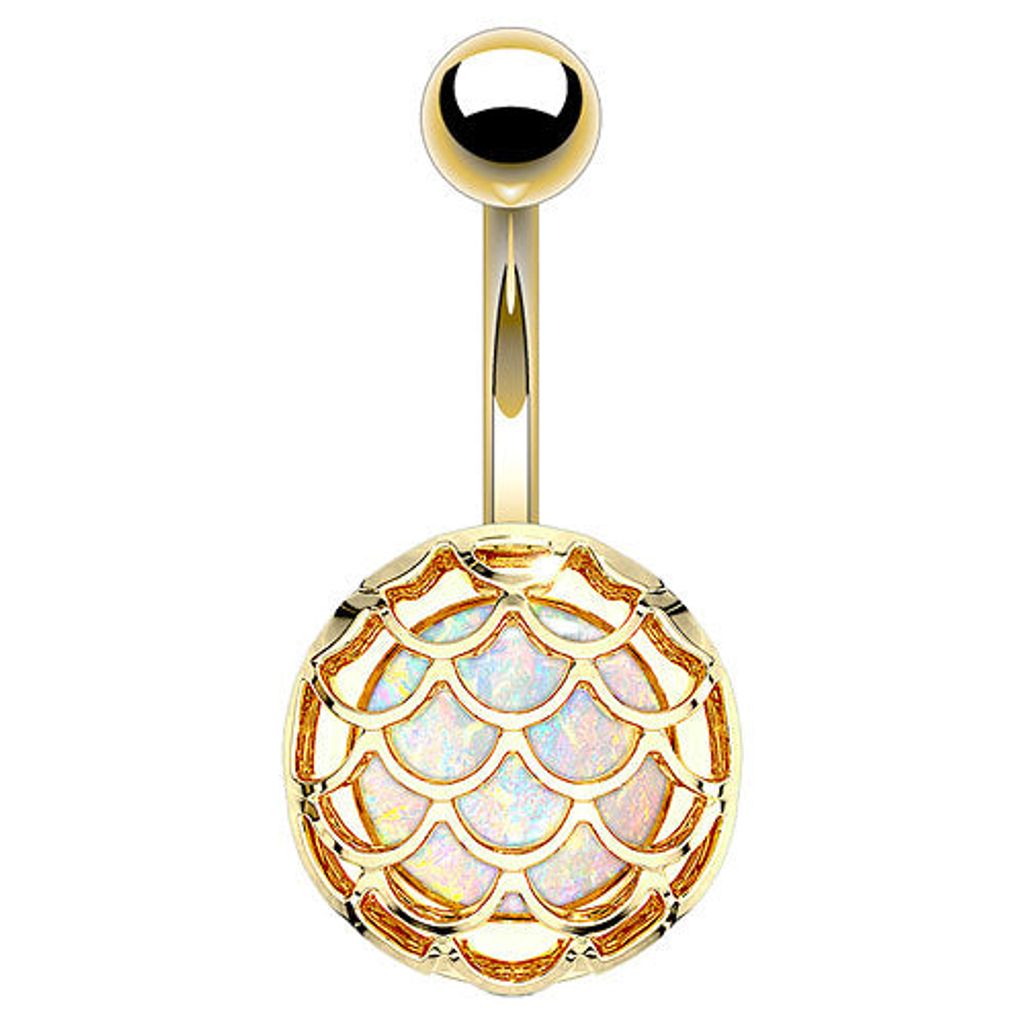 Taffstyle Bauchnabelpiercing Bauchnabelpiercing Banane Stecker mit Opal im Ornament Käfig, Gold