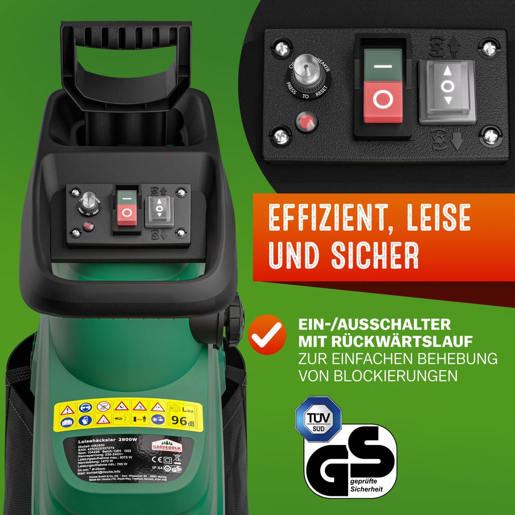 GARDEBRUK® Leisehäcksler 3100 W max. 44 mm Aststärke Produktbild 7