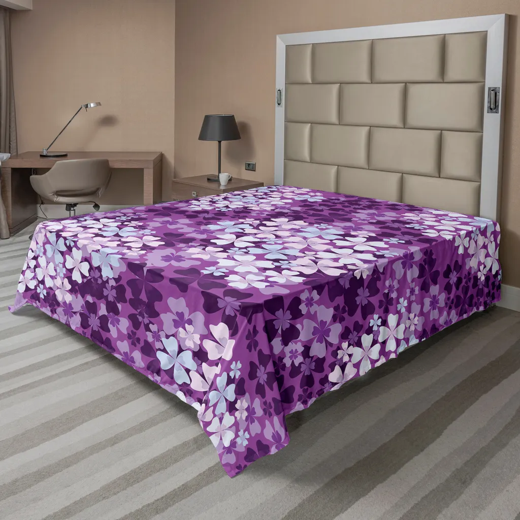 Grand drap plat pour lit double motif jardin fleuri, 275x260 cm doux