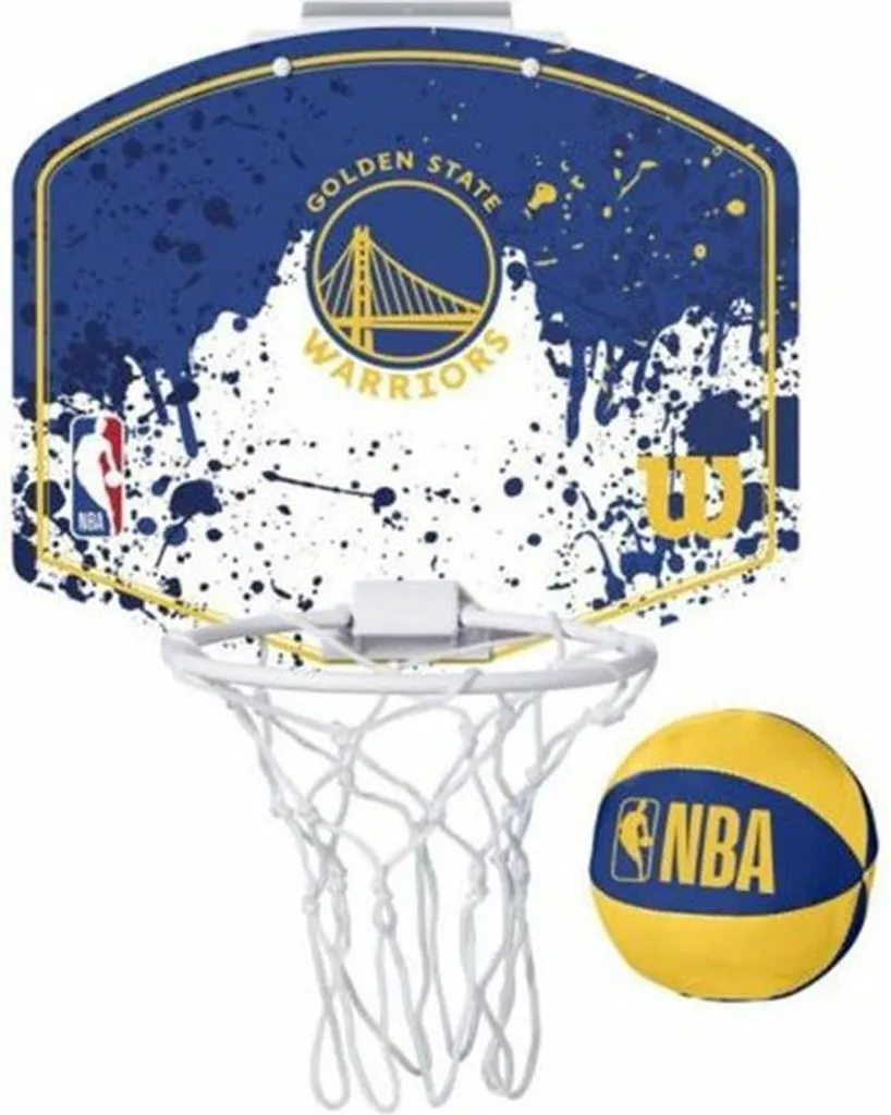 Panier Basket Wilson NBA Warriors Mini Hoop Bleu avec Filet et Ballon