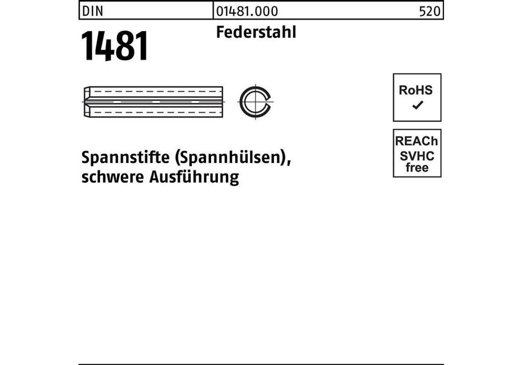 DIVERSE Spannstift DIN 1481 14 x 50 Federstahl schwere Ausführung DIN 1481 