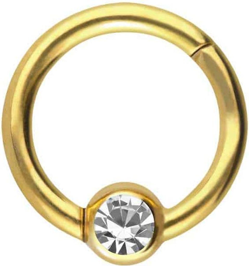 Ohrpiercing, Nasenpiercing, Septum Piercing Chirurgenstahl Segmentring Clicker KRISTALL Gold Innendurchmesser: 6 mm