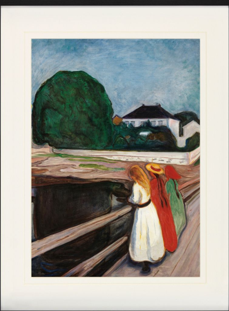 Edvard Munch Gerahmtes Bild Mit Edlem Passepartout | Wand-Bilder | Im Bilderrahmen - Drei Mädchen Auf Der Brücke, 1901 (80 x 60 cm)