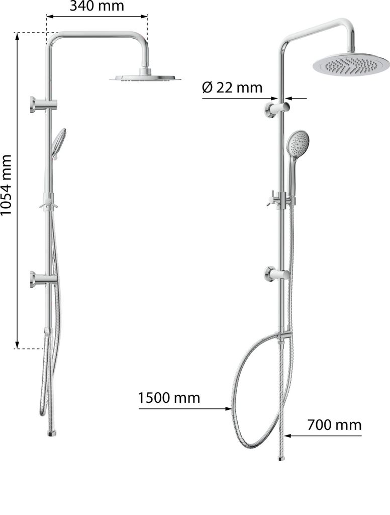 Lava Odoro Duschsystem – Regenduschkopf 20 Cm, Handbrause, Massagefunktion, Verstellbare Schiene, Gebürstetes Nickel