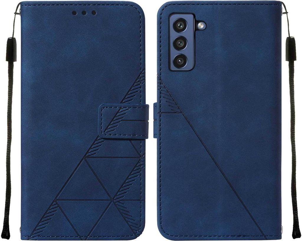 Galaxy S21 FE Hülle, Schlank Prägung Flip Leder Kartenfächer Schutzhülle mit Ständer für Samsung Galaxy S21 FE Blau