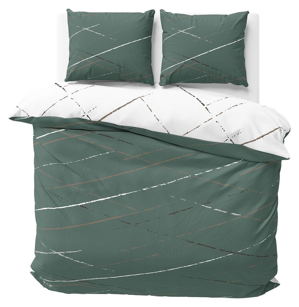 Bettwäsche 200x220 cm Baumwolle Grün Weiß Streifen Produktbild 