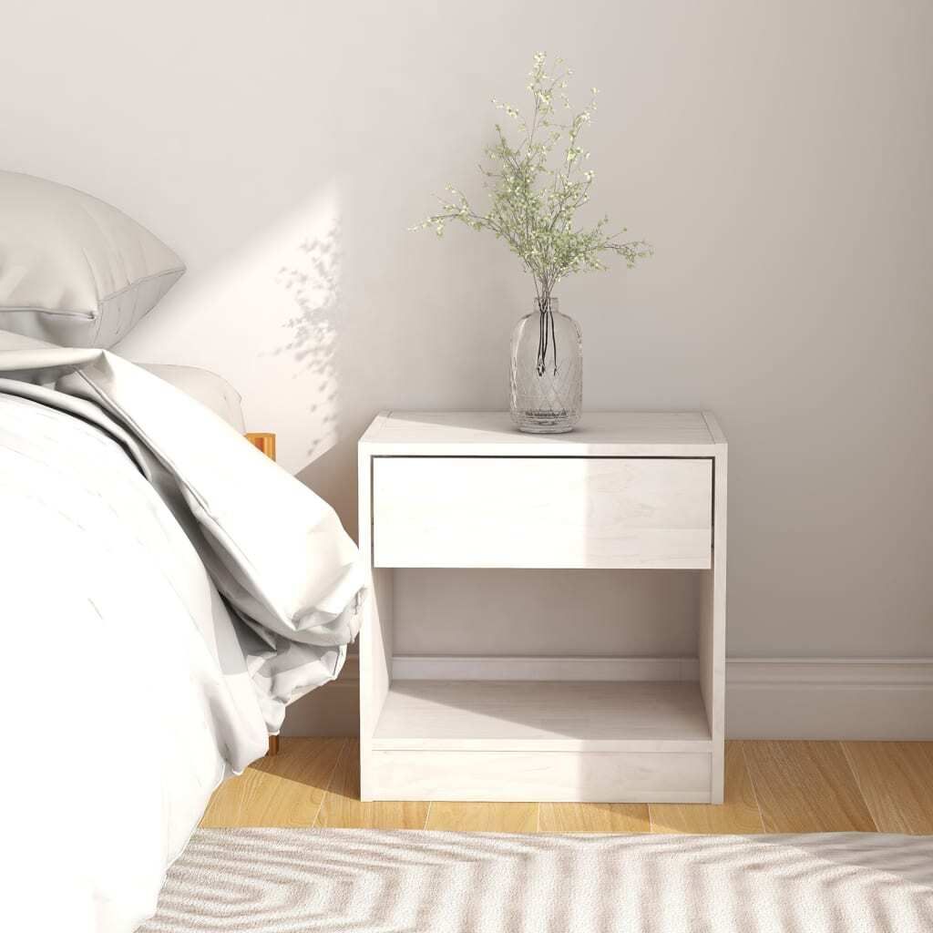 Comodino bianco 40x31x40 cm in legno di pino massiccio Immagine del prodotto 