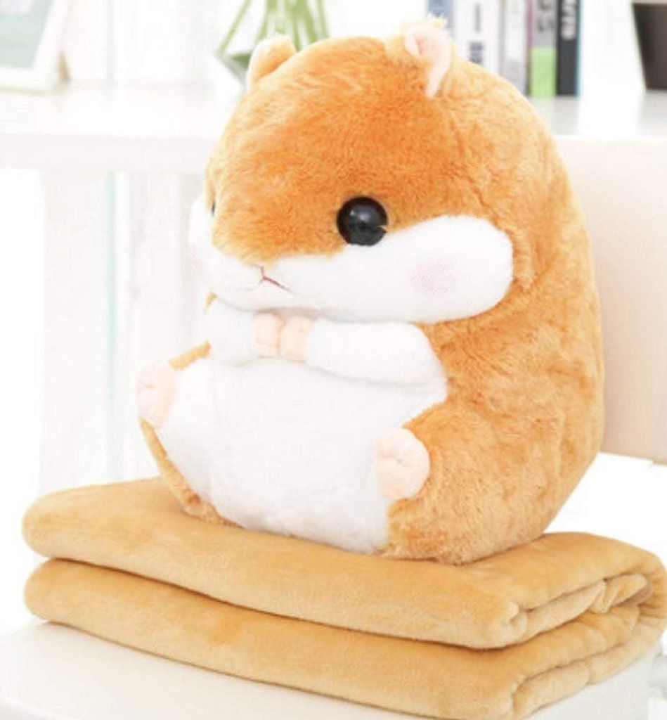 2-in-1-Set: Wunderschönes und niedliches Hamster-Plüschkissen mit passender Fleecedecke – ein super lustiges und süßes Geschenk für Kinder u...