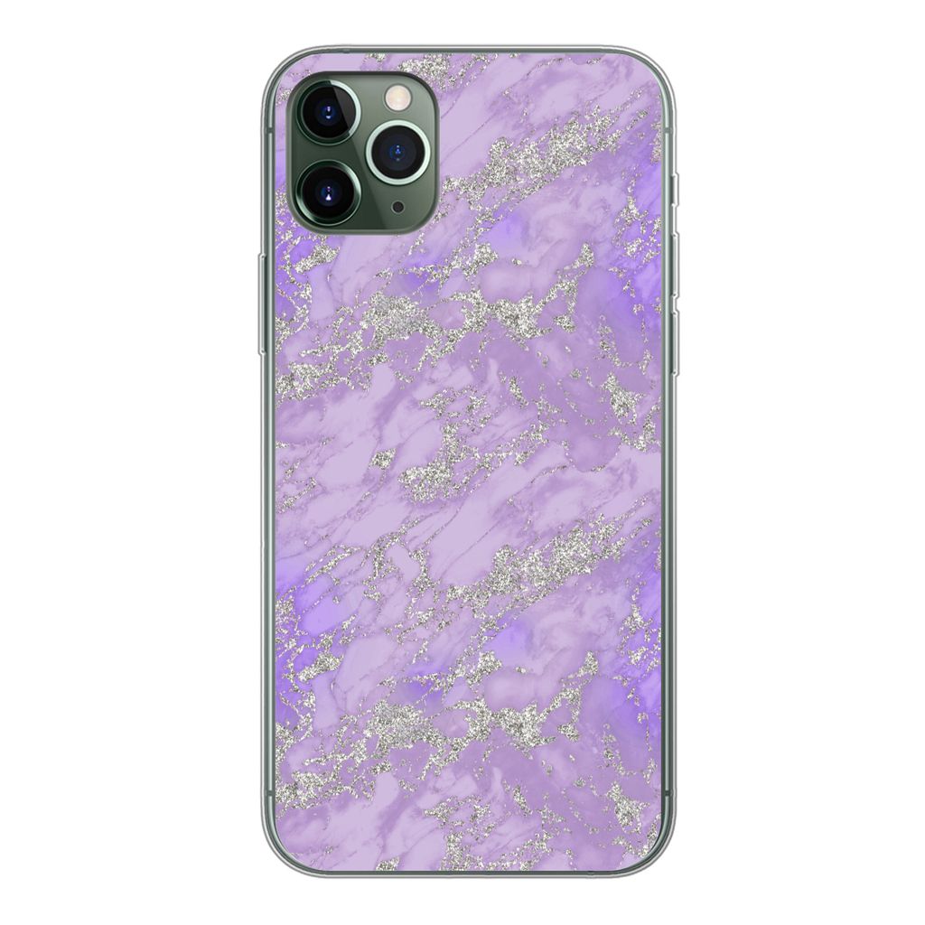 MuchoWow Handyhülle Schutzhülle Hülle für iPhone 11 Pro Max Marmor - Lila - Muster Silikon Softcase Handy Hülle - Schutz