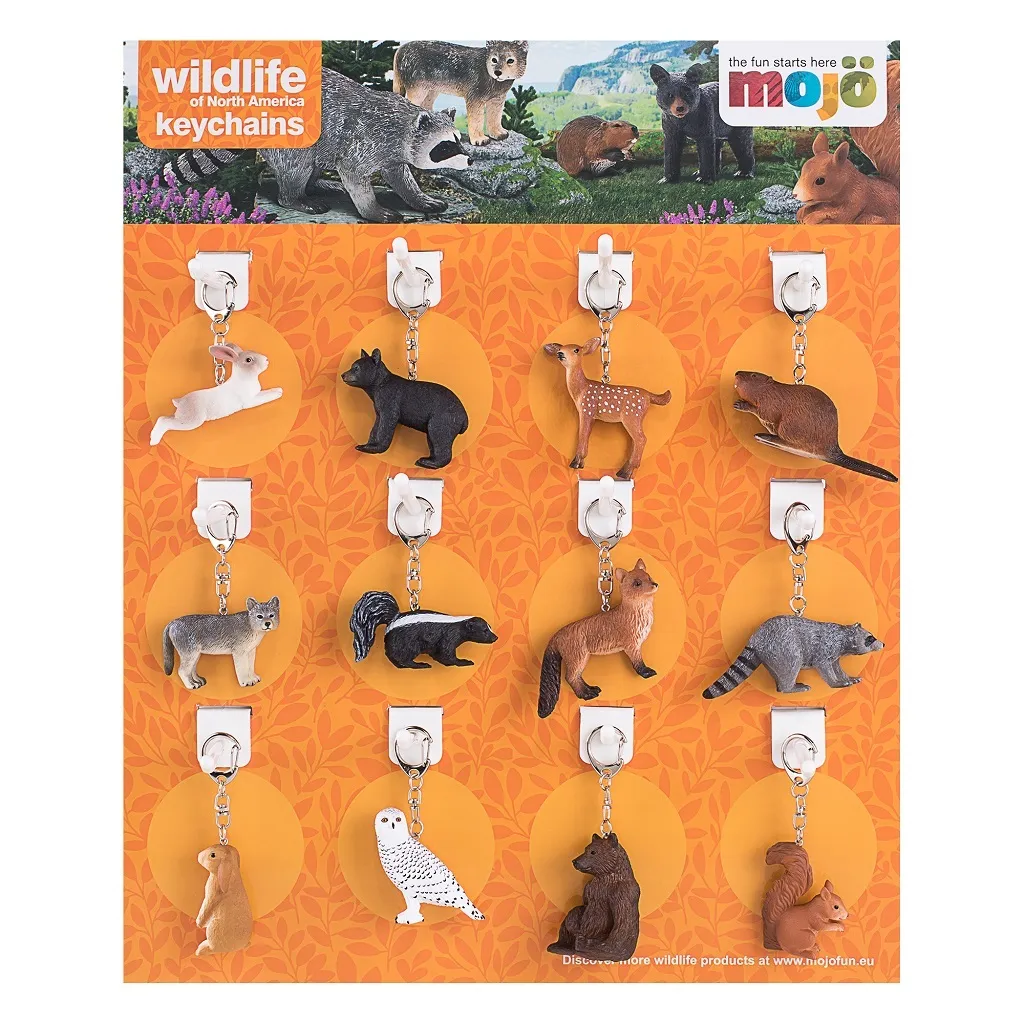 Lot de 36 porte-clés figurines Animaux de la forêt Mojo en présentoir
