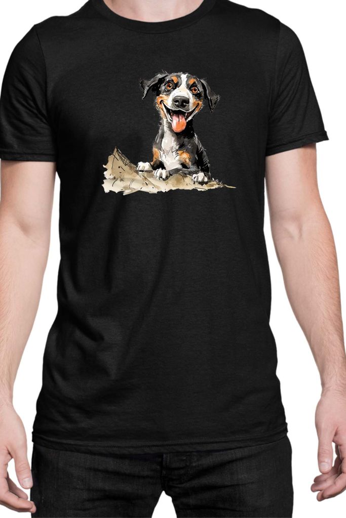 Herren T-Shirt Funny Dogs Breeds Entlebucher Mountain Dog Breed Dog Breed, Man 2XL / Schwarz
