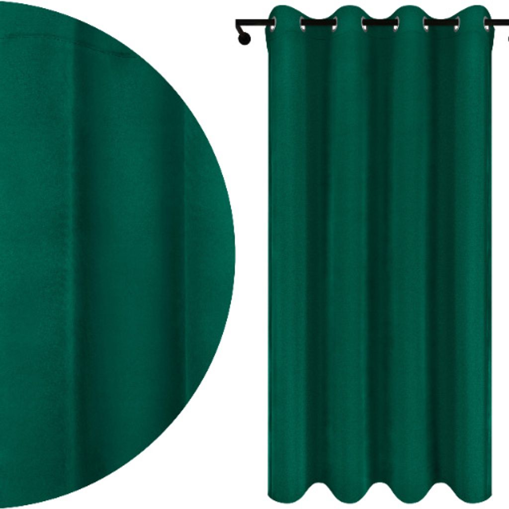 Fertig Vorhang aus Velours mit Ösen 140x240 cm Flaschengrün Blickdichte Gardine für Wohnzimmer