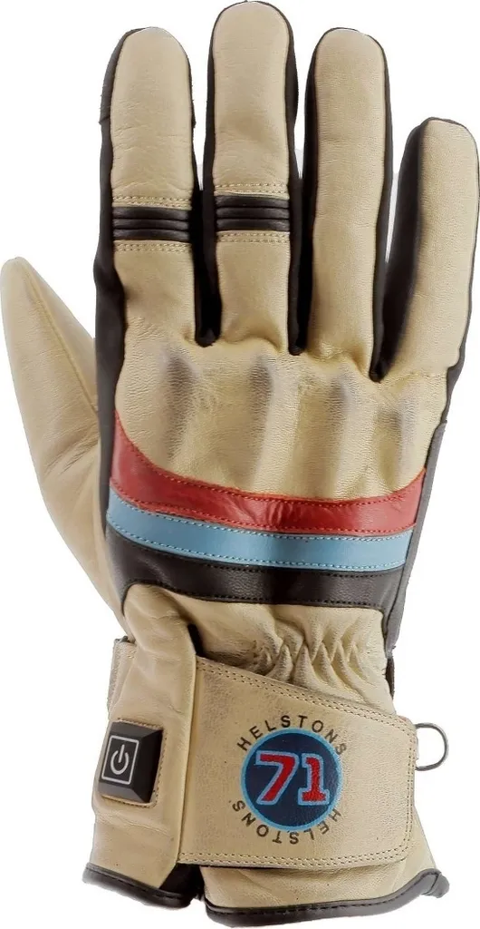 Gants de moto Helstons Bora chauffants, cuir beige et protection CE