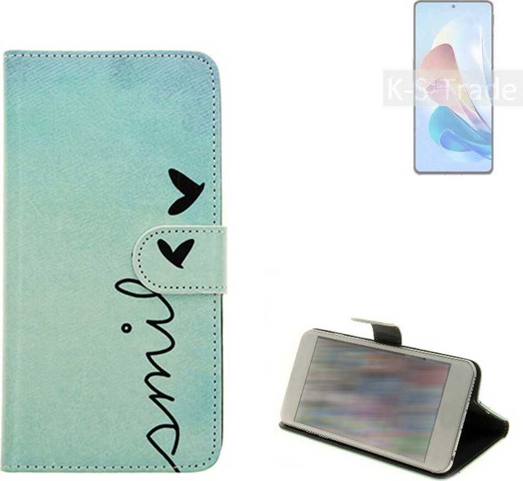 K-S-Trade Schutz Hülle Handy Hülle kompatibel mit nubia Z40S Pro 80W Hülle Handyhülle cover bookstyle Etui Handyhülle ''smile'' türkis