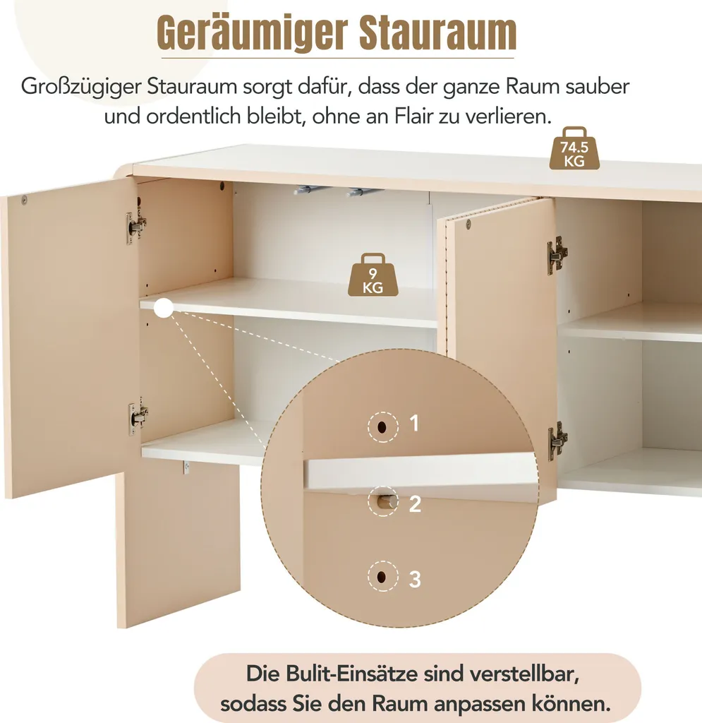 Buffet Rangement LED Blanc - Solution Gain de Place 4 Portes 140cm
