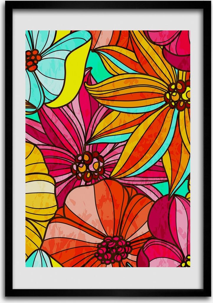 Bild - Bilderrahmen - 50 cm x 70 cm - MDF - Rahmen - Wandkunst Bunte Blumen