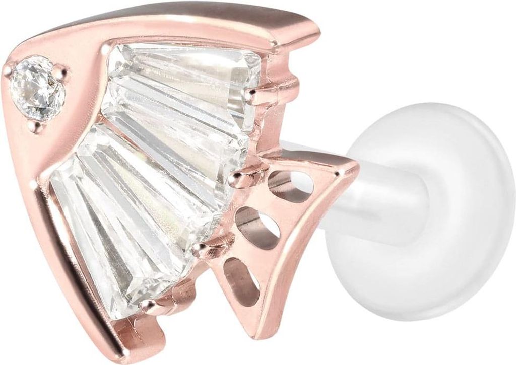 Ohrpiercing, Nasenpiercing PTFE Labret mit Innengewinde + Titan-Aufsatz KRISTALLFISCH RoséGold Stablänge: 10mm | Stabstärke: 1,6mm