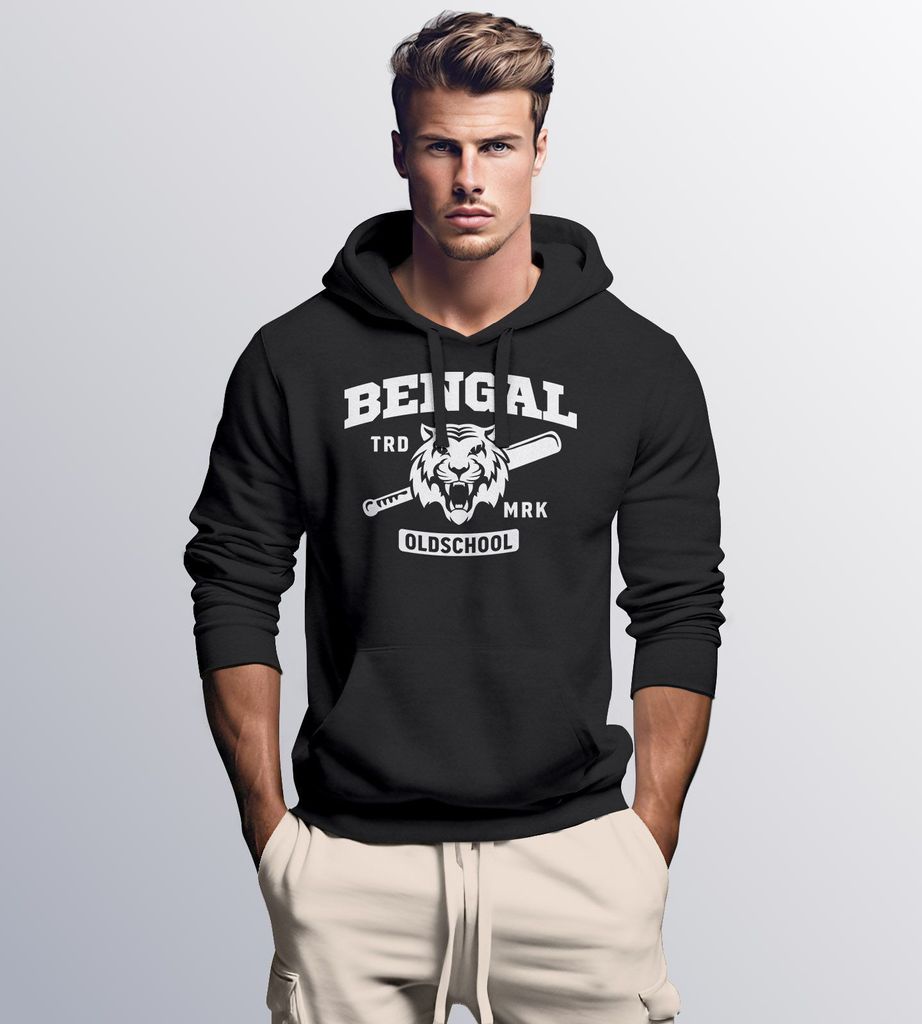 Hoodie Herren Bengal Tiger Baseball Sport USA Print Aufdruck Fashion Streetstyle Neverless schwarz M