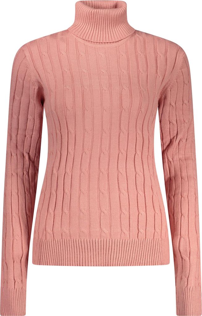 Rosa Damenpullover mit Zopfstrick & Rollkragen aus Norwegen 1963