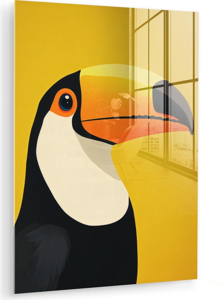 MuchoWow Glasbilder - Bilder auf Wandbild - Foto auf Glas Tukan - Minimalistisch - Schnabel - Orange 30x40 cm Wanddekoration aus Glas - Acrylglasbi...