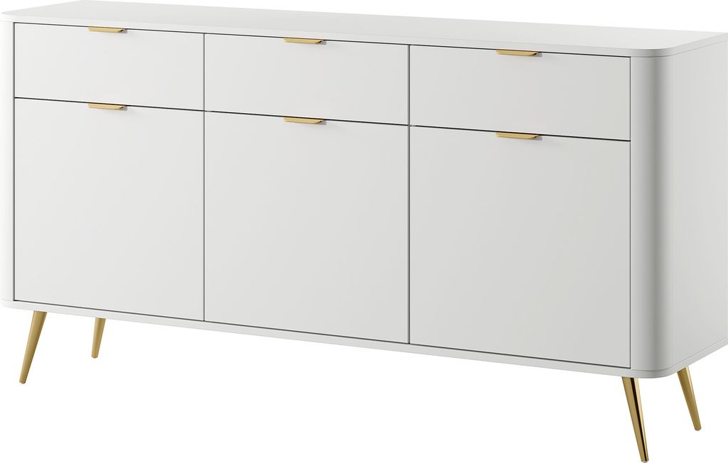 Selsey Oval - Sideboard Kombikommode mit drei Schubladen, Weiß, 163,5 cm breit